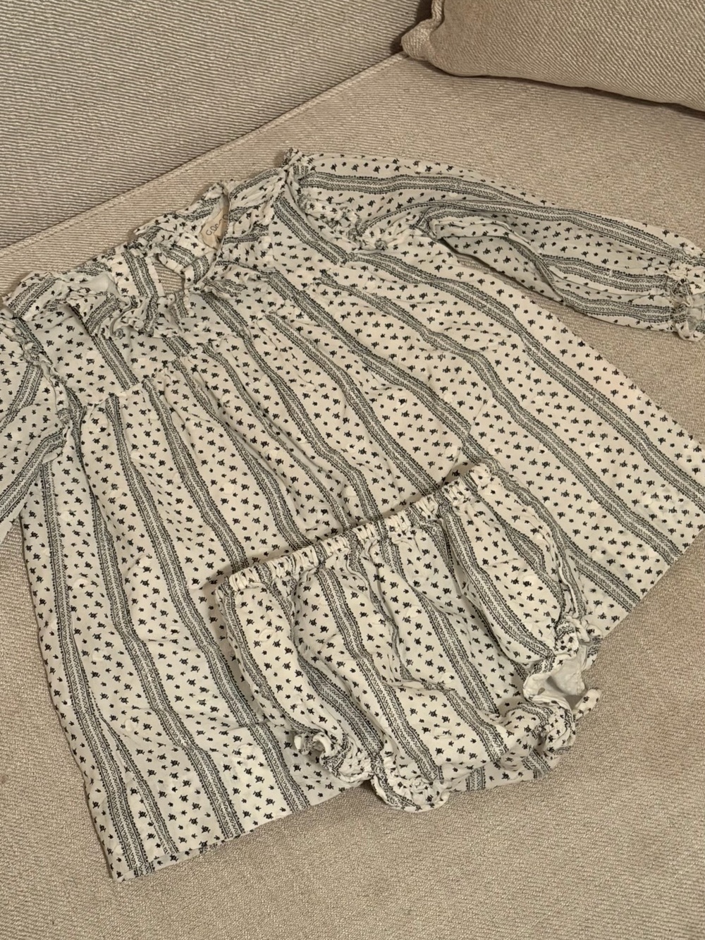 Cream Striped & Star Print Girls Matching Set - Top & Bloomer